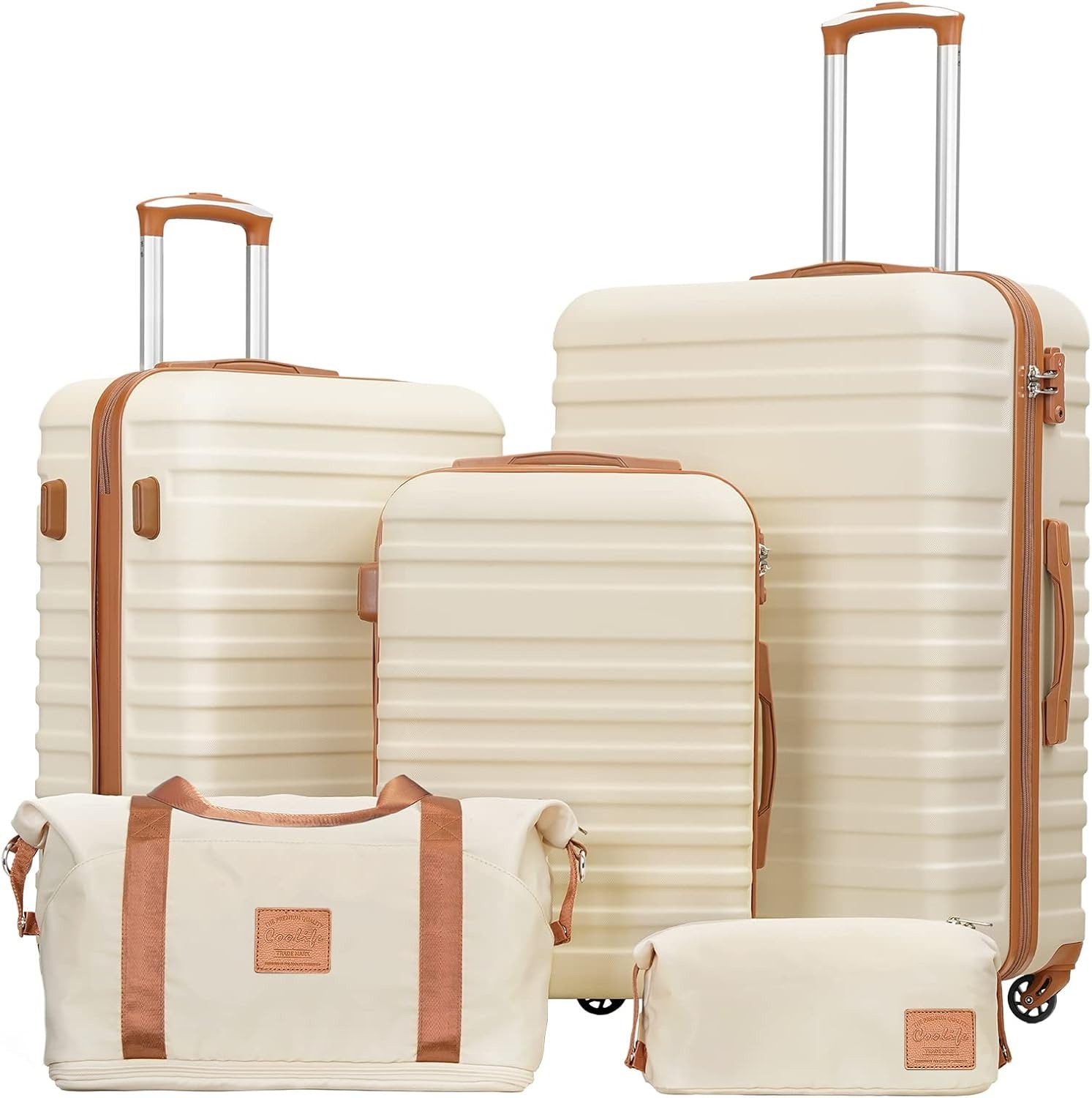 5 piece white suitcase set