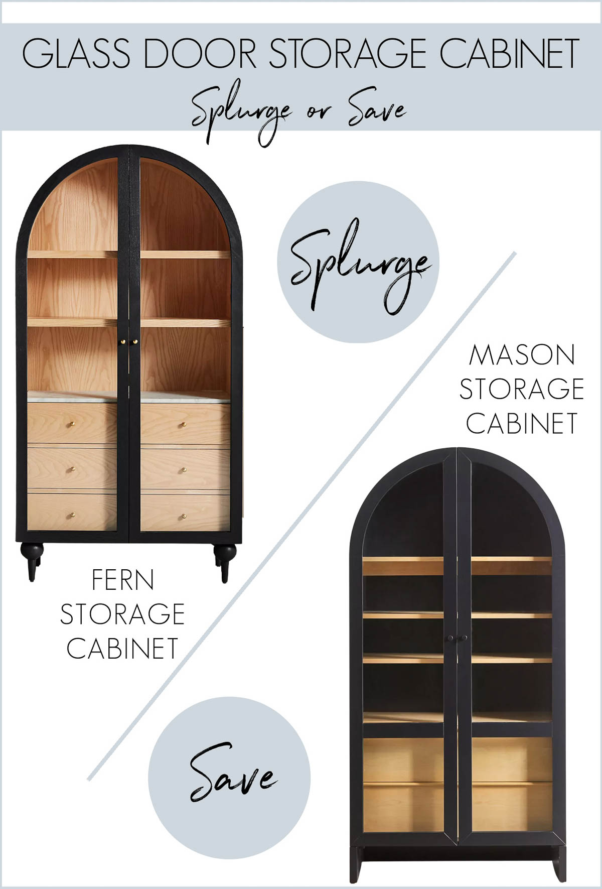 Look for less arched storage cabinet