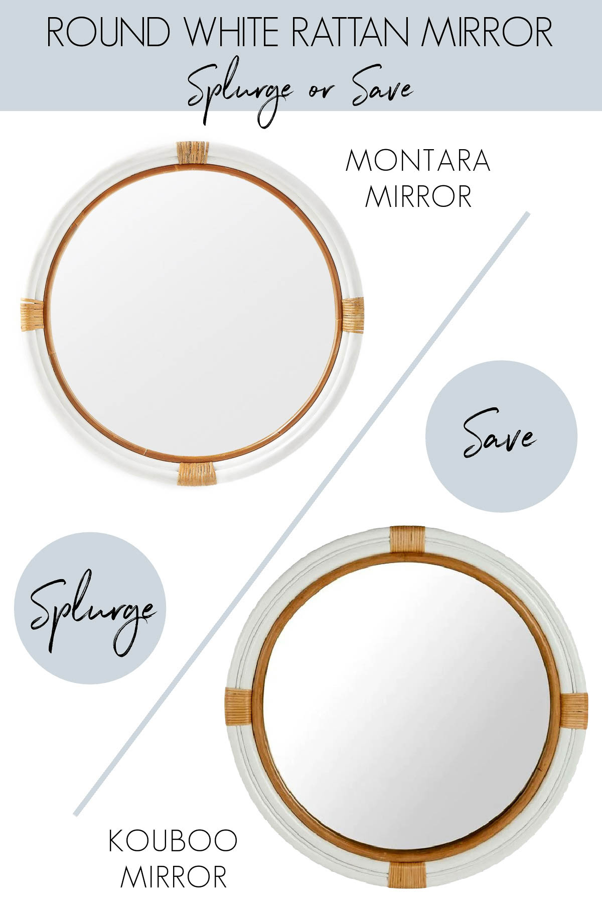 White rattan mirrors - save and splurge versions
