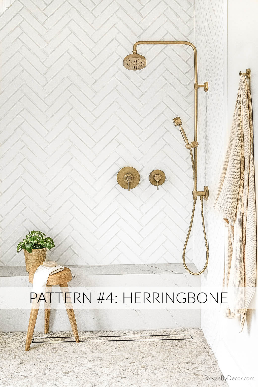 Subway tile arranged in herringbone pattern