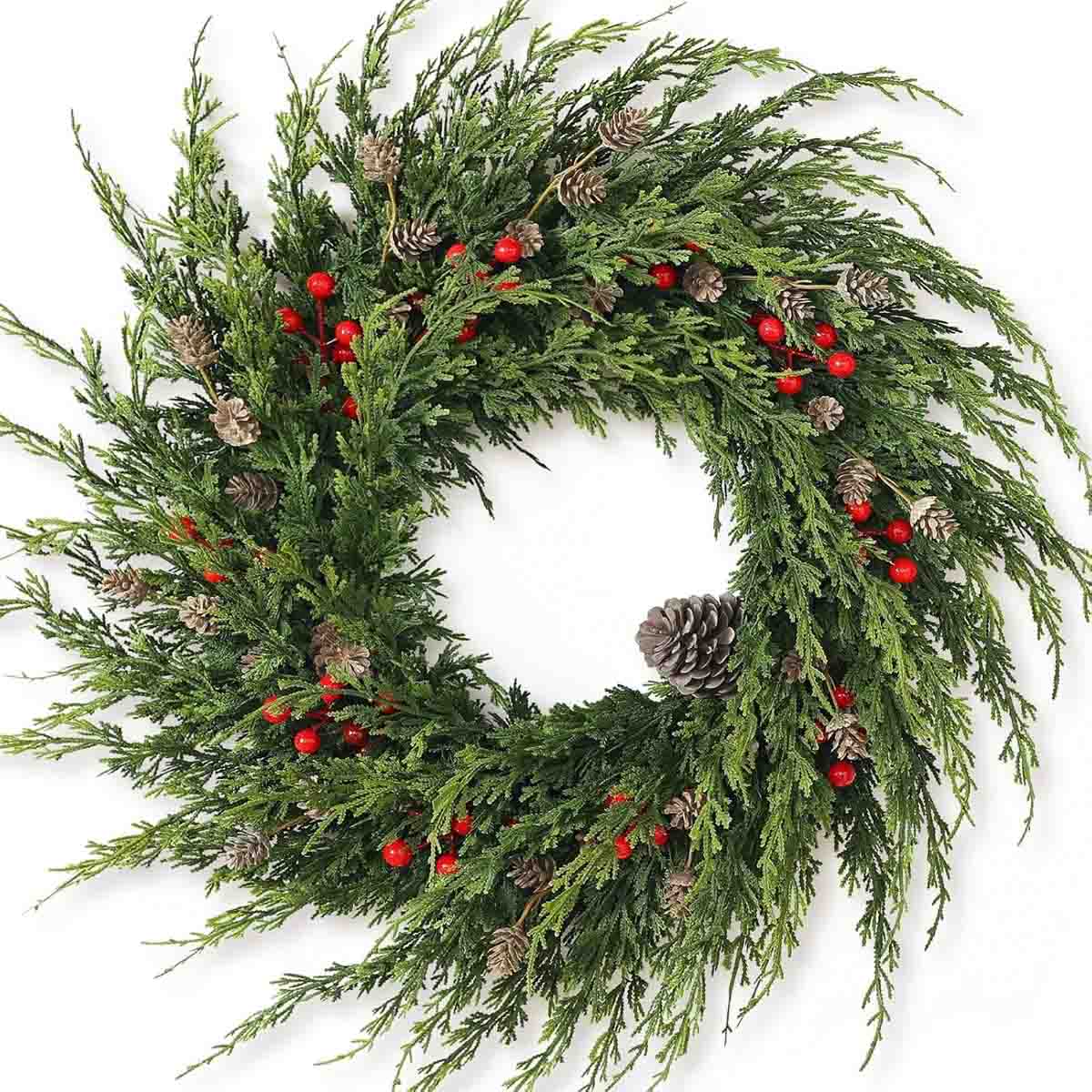 Faux cedar wreath with berries