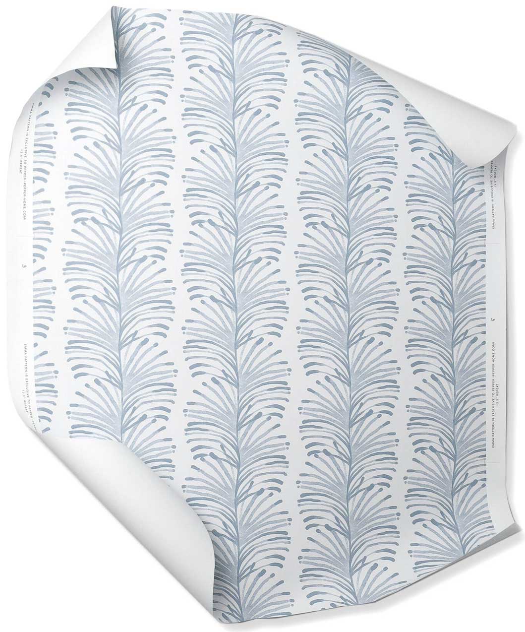 Blue and white squiggle patterned wallpaper