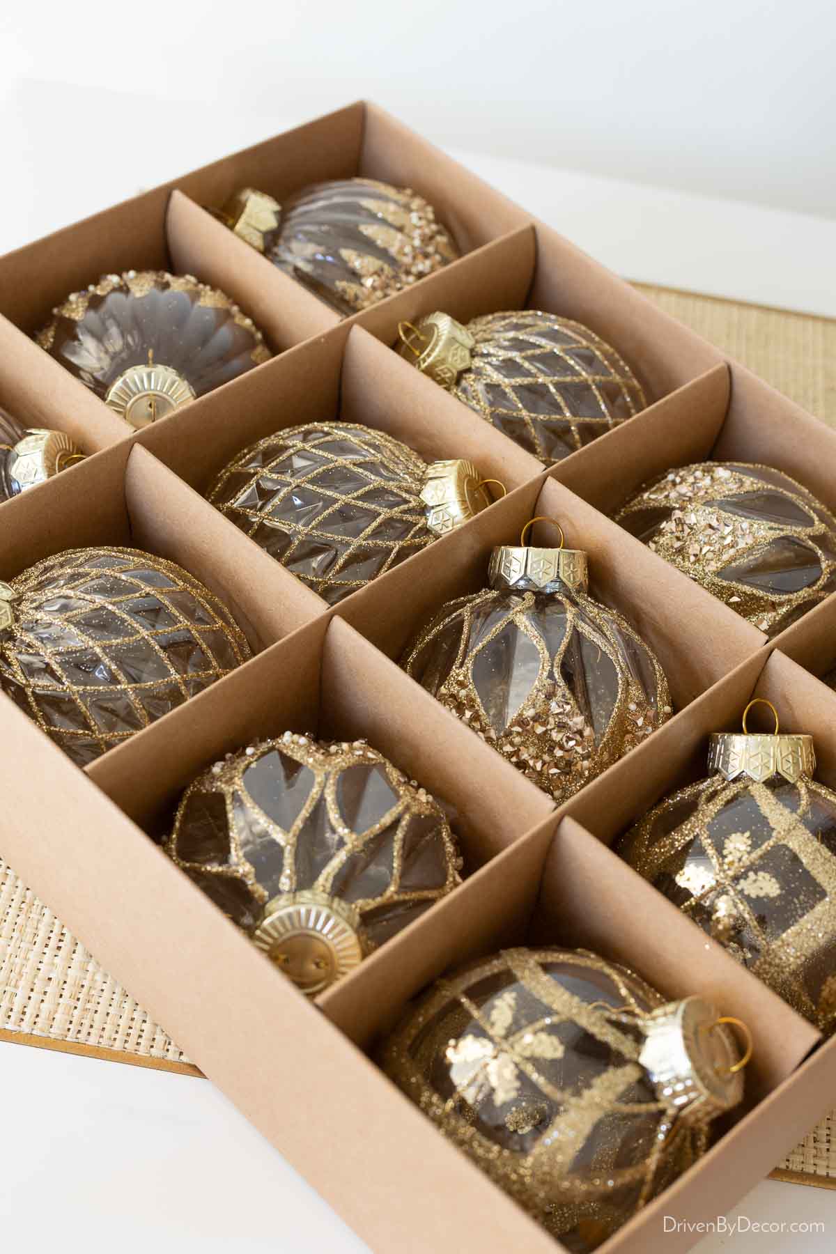 Gold holiday ornaments