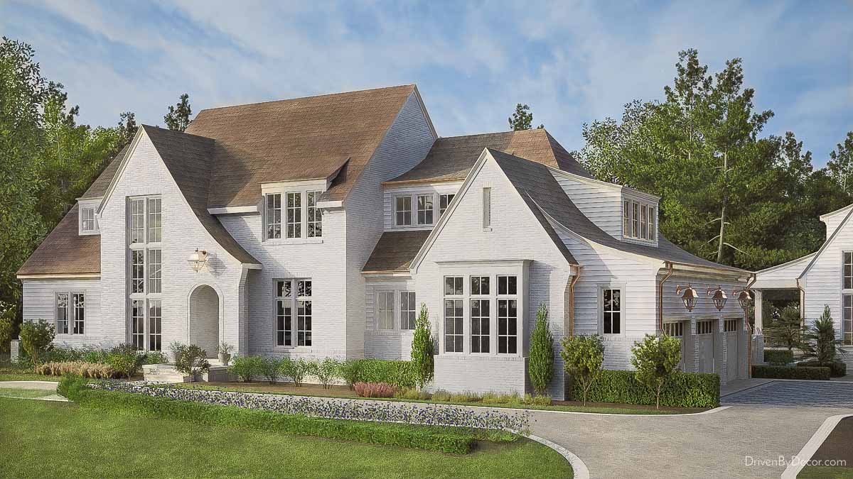 The exterior of our future home built in a modern tutor style