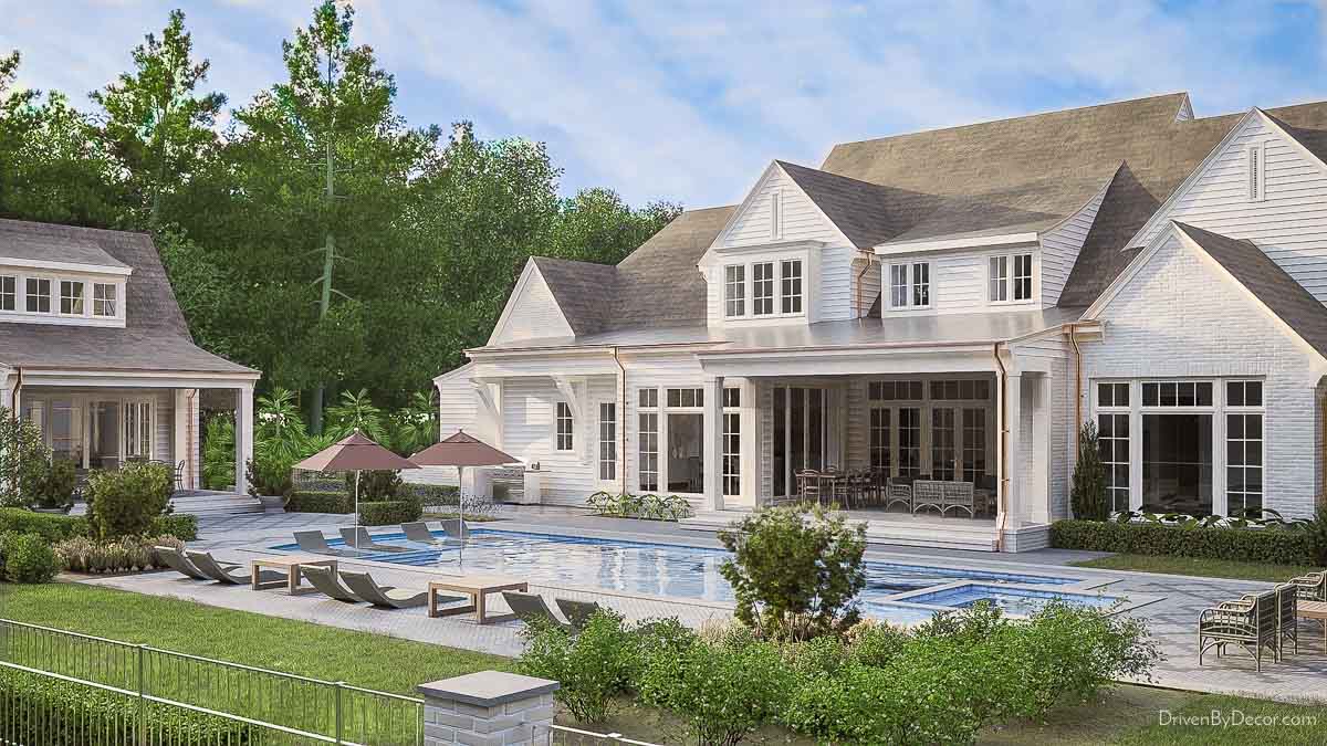 Rendering of the rear side of our modern tutor home with pool