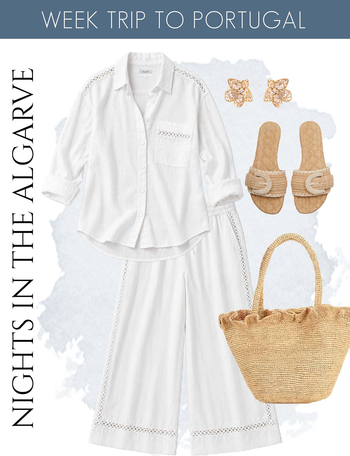 White long sleeve shirt and pants for nights in the Algarve