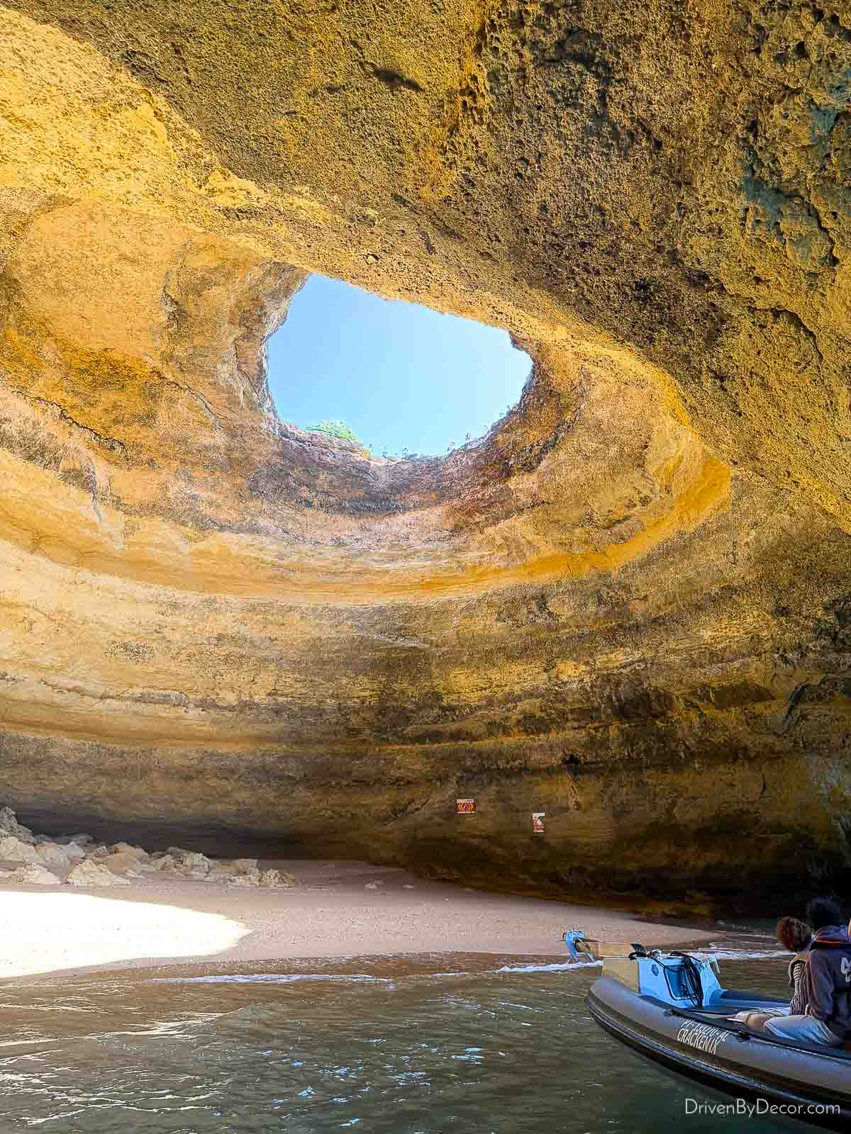 Benagil cave as seen from below