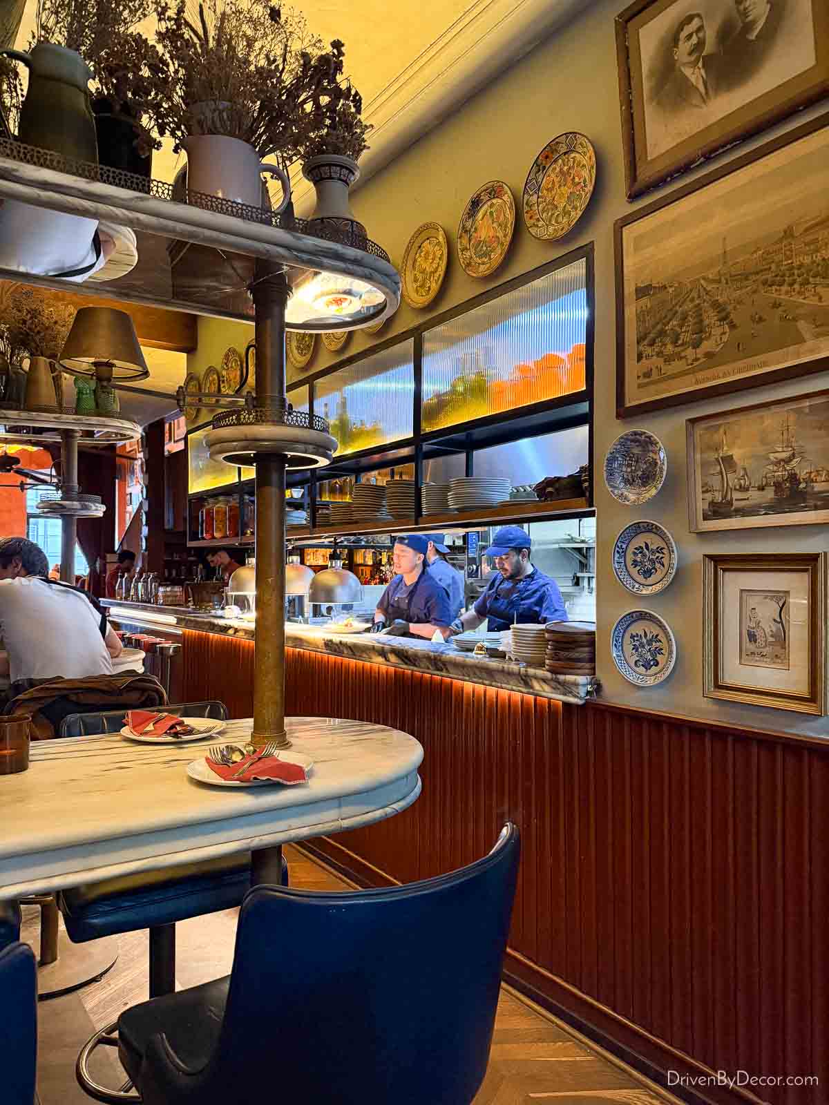 Table and opening to kitchen at Leonetta restaurant