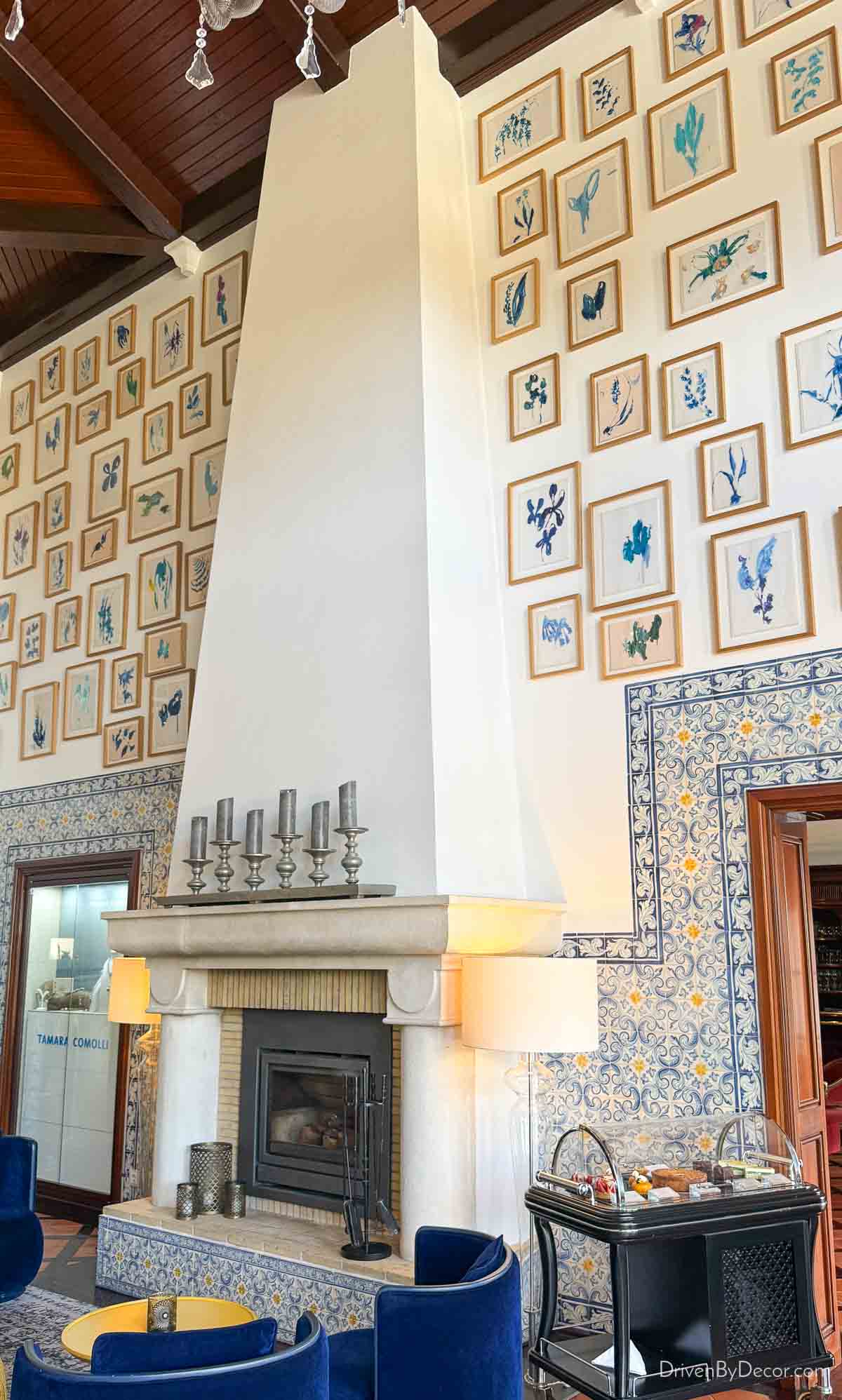 Fireplace in lobby of Vila Vita Parc