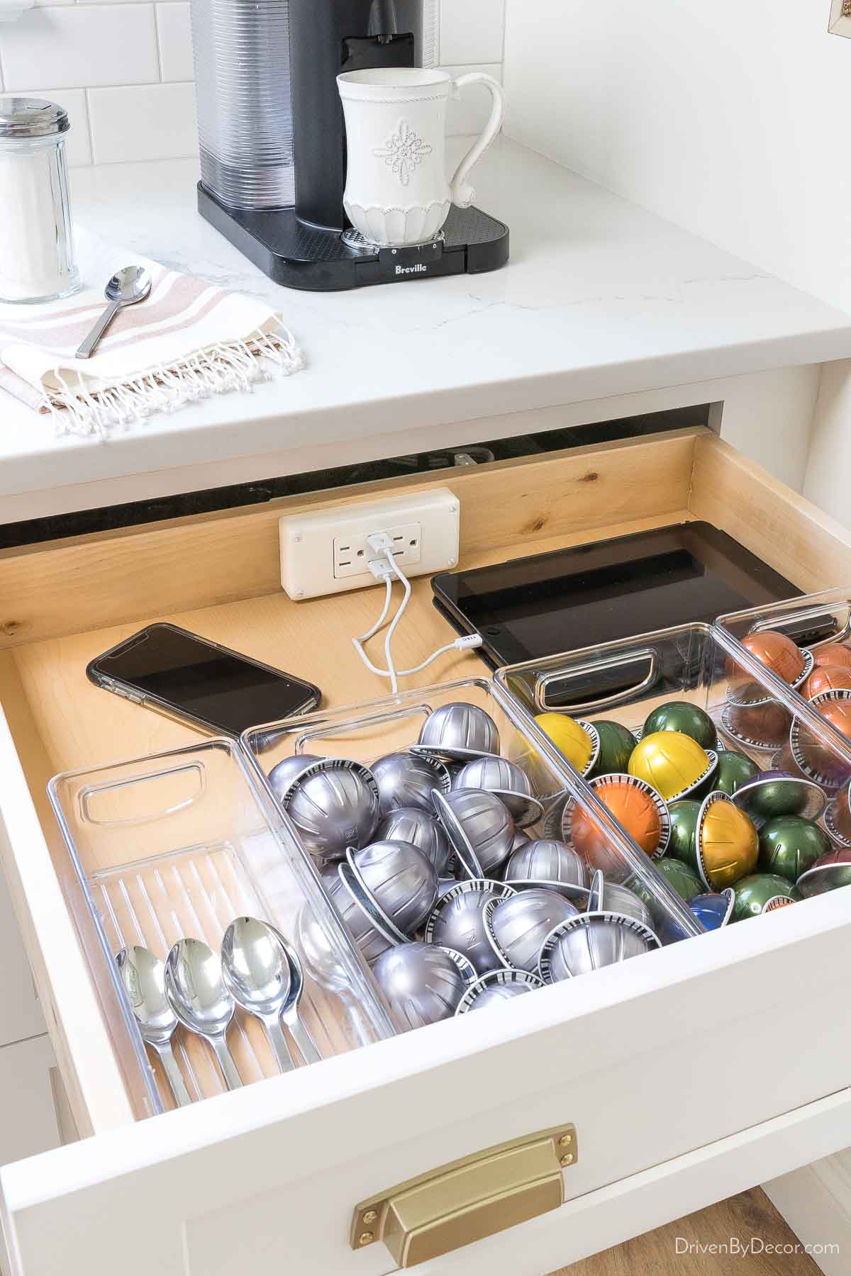 Outlets for charging at back of kitchen drawer