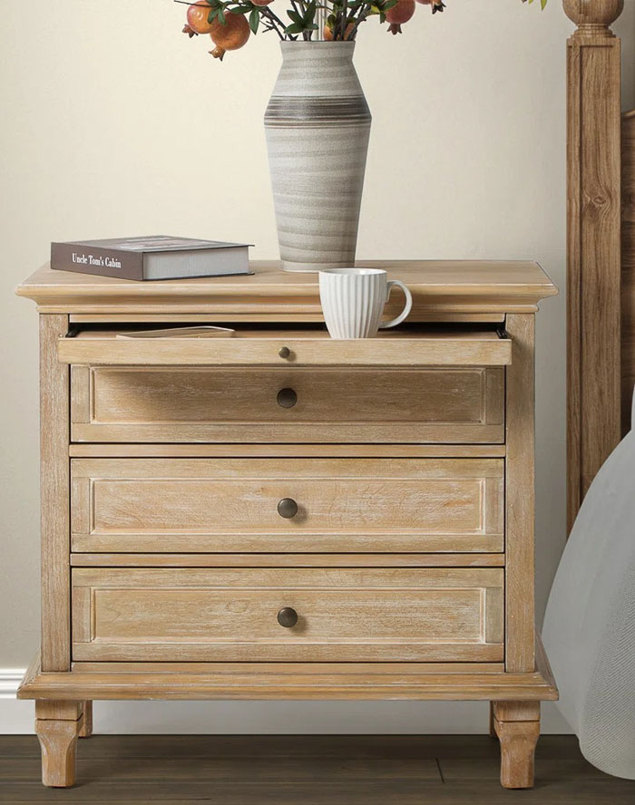 Wood nightstand with pull-out shelf