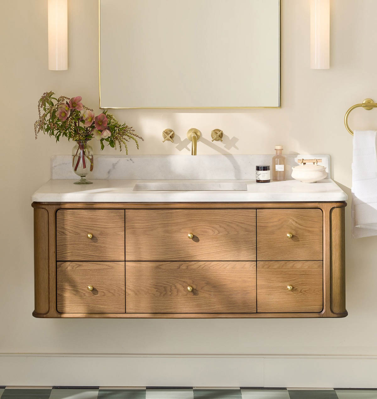 Wood floating vanity with drawers