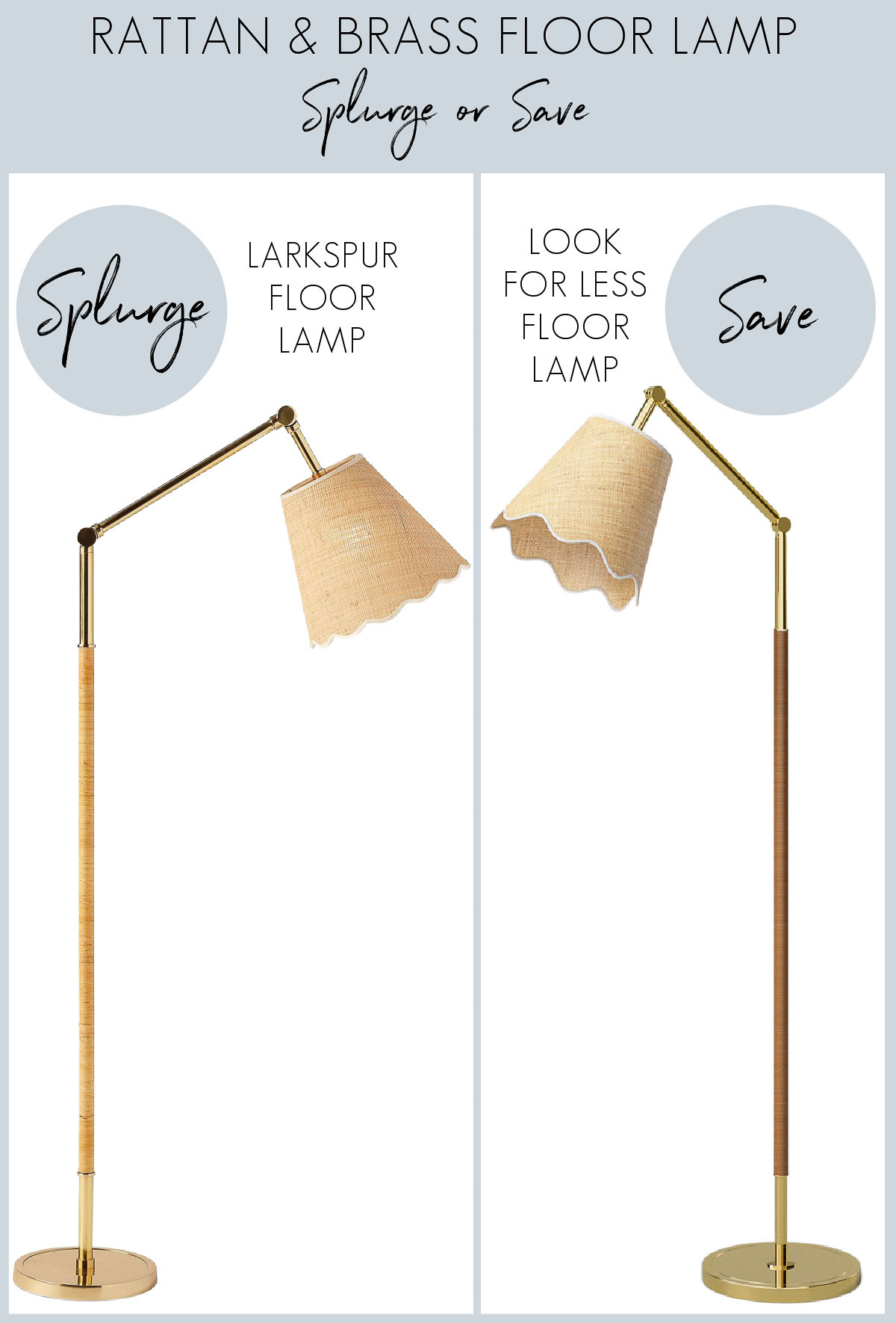 Brass rattan floor lamp in splurge and save versions