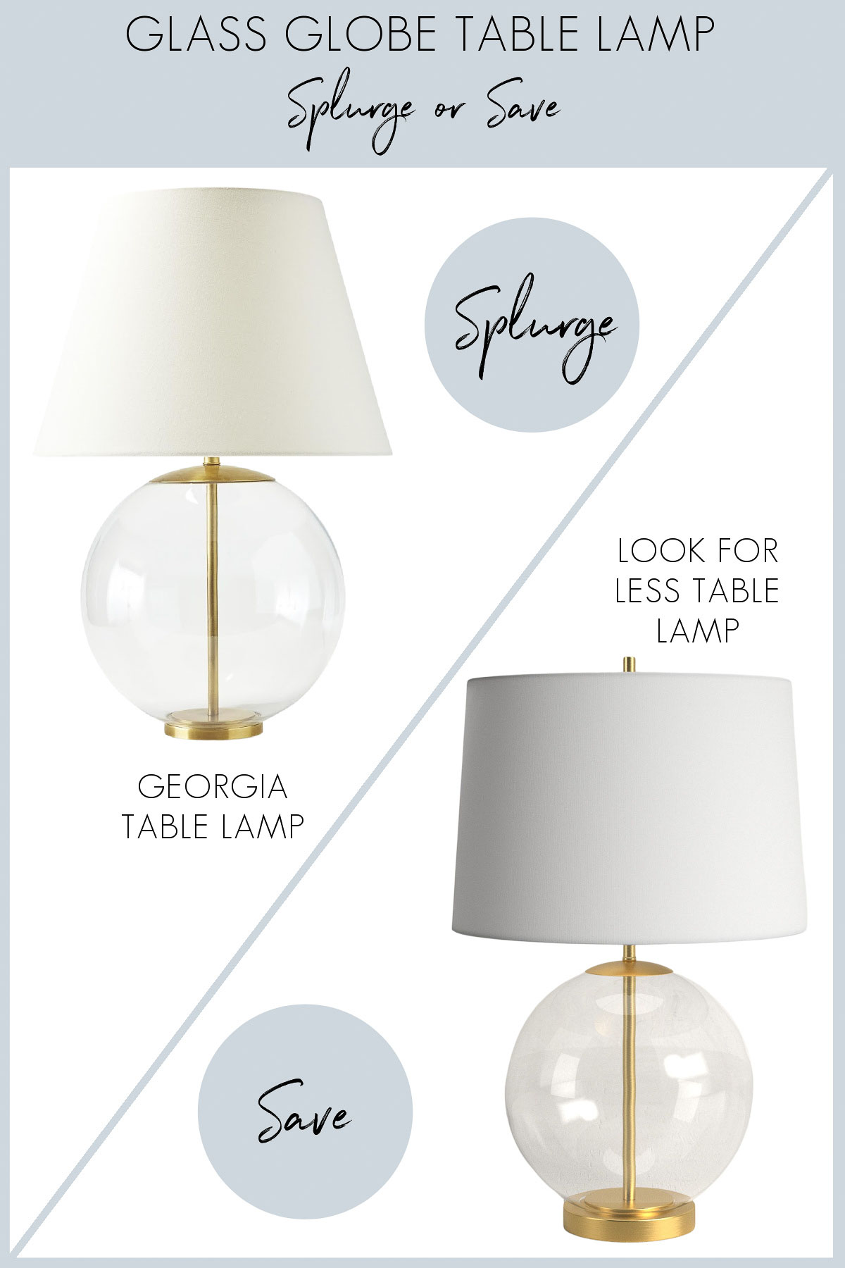 Round glass table lamp in splurge and save versions