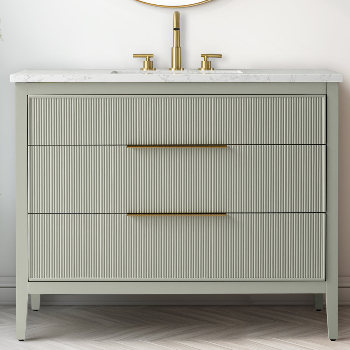42-inch light sage bathroom vanity with four drawers