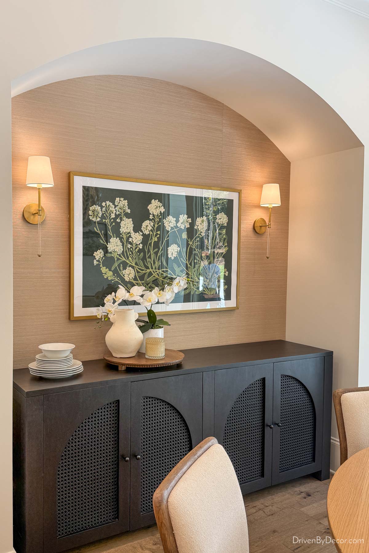 Dining room sideboard in arched nook