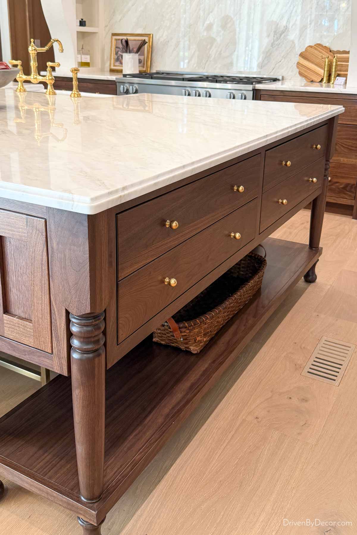 Large kitchen island in dark wood